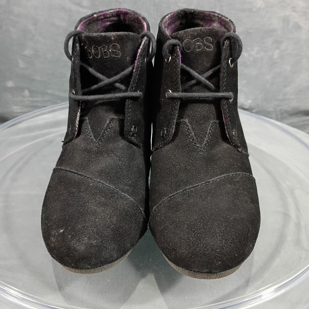Skechers BOBS Women Black Suede Wedge Ankle Boots Lace Up Chukkas BBK 8.5
